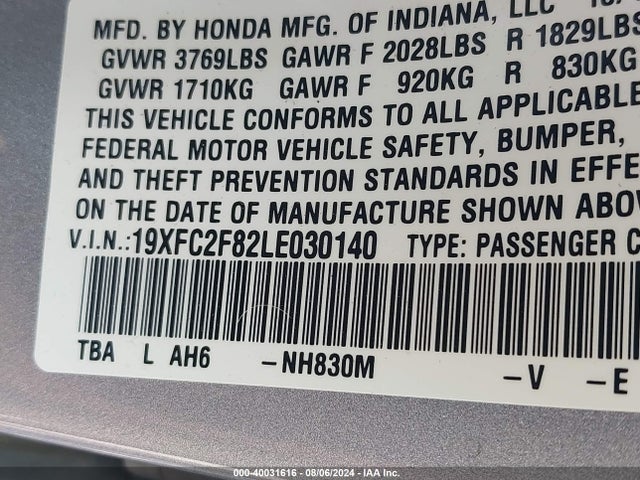 Honda Civic Sport 2020 19XFC2F82LE030140 Image 9