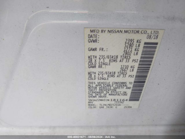 5N1AZ2MH3JN181164 Nissan MURANO S