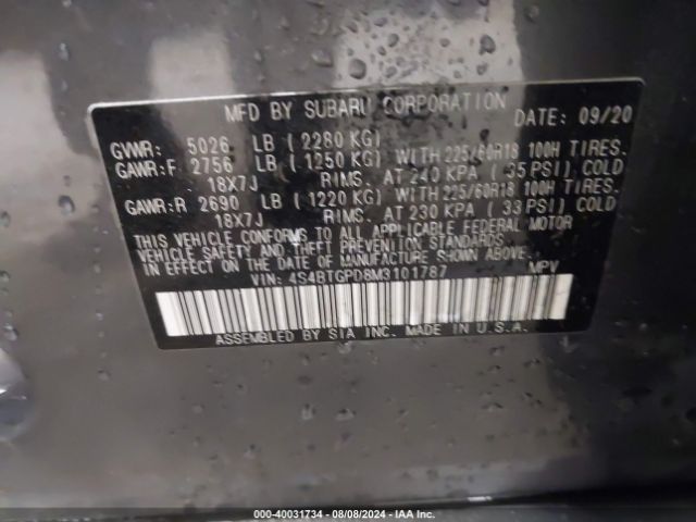 4S4BTGPD8M3101787 Subaru Outback Touring Xt