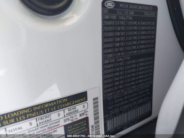 SALYL2RV9JA772540 Land Rover Range Rover Velar P380 Se R-dynamic