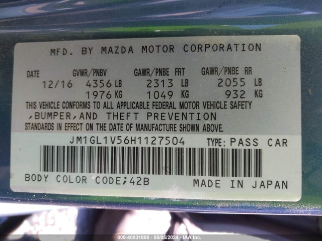 JM1GL1V56H1127504 Mazda Mazda6 Touring