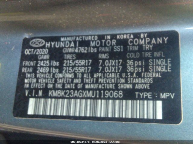 KM8K23AGXMU119068 Hyundai Kona Electric Sel