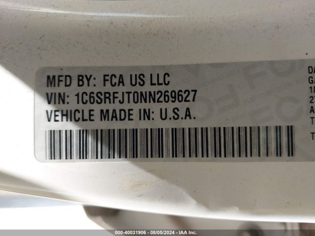 1C6SRFJT0NN269627 RAM 1500 Laramie  4x4 5'7 Box