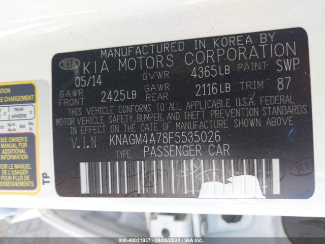 KIA Optima Lx 2015 KNAGM4A78F5535026 Image 9
