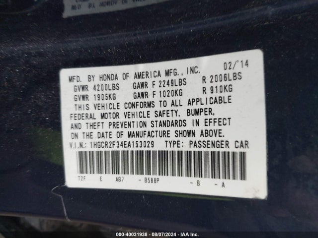 Honda ACCORD LX 2014 1HGCR2F34EA153029 Image 9