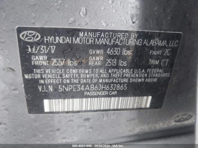 5NPE34AB6JH632865 Hyundai Sonata Sport 2.0t