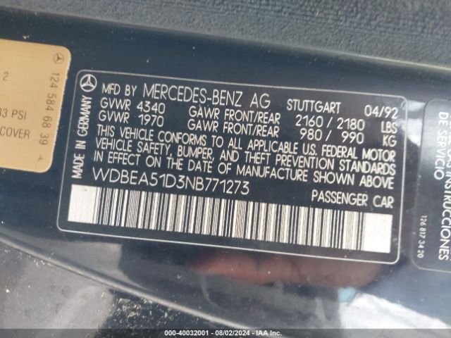 1992 MERCEDES-BENZ 300 WDBEA51D3NB771273 Photo 8