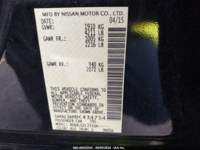 1N4AL3AP8FC434754 Nissan Altima 2.5/2.5 S/2.5 Sl/2.5 Sv