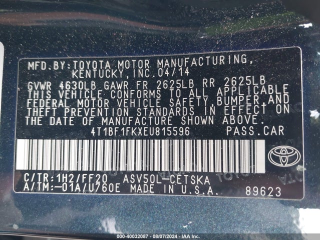 Toyota CAMRY SE 2014 4T1BF1FKXEU815596 Image 9