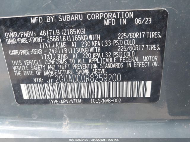 JF2GUADC0R8259200 Subaru Crosstrek Premium