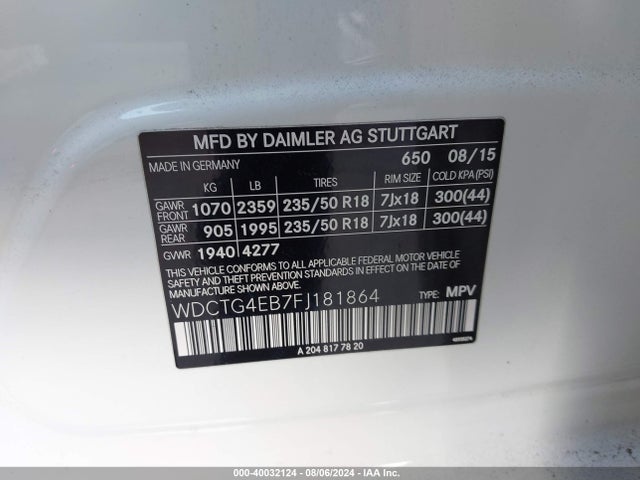 Mercedes-Benz GLA 250 2015 WDCTG4EB7FJ181864 Image 9