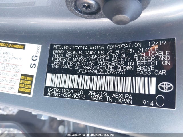 Toyota COROLLA LE 2020 JTDEPRAE2LJ096731 Image 9