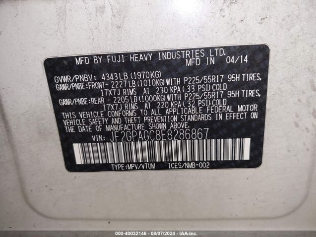 JF2GPAGC8E8286867 Subaru Xv Crosstrek 2.0i Limited