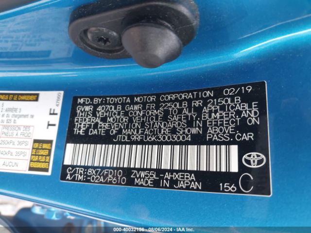 JTDL9RFU6K3003004 Toyota Prius Le