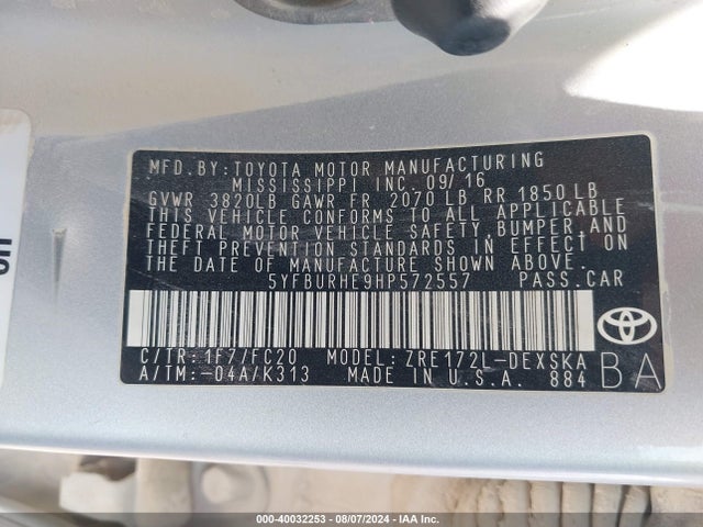 Toyota COROLLA SE 2017 5YFBURHE9HP572557 Image 9