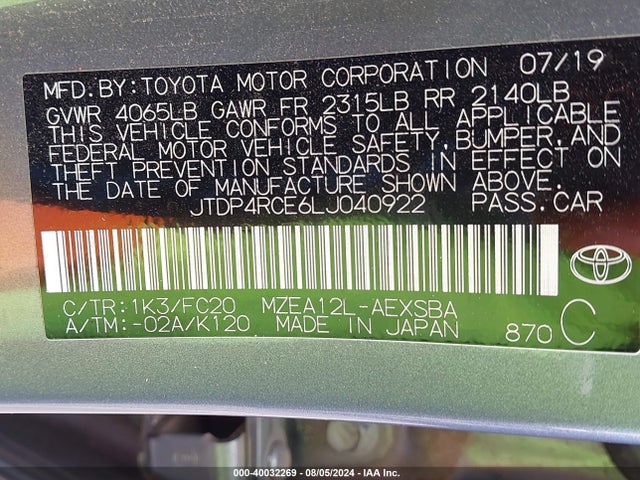 Toyota COROLLA SE 2020 JTDP4RCE6LJ040922 Image 9