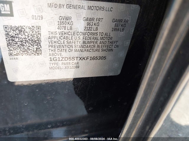 Chevrolet MALIBU LT 2019 1G1ZD5STXKF165305 Image 9