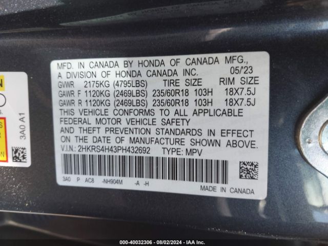 2HKRS4H43PH432692 Honda Cr-v Ex Awd
