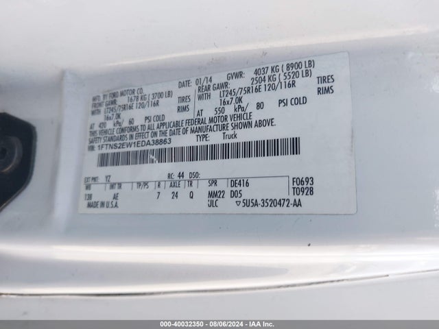 Ford E-250 Commercial 2014 1FTNS2EW1EDA38863 Image 9
