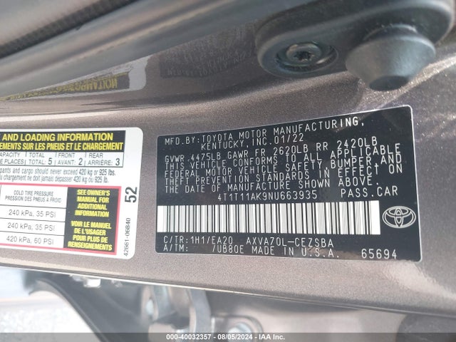 Toyota CAMRY SE 2022 4T1T11AK9NU663935 Image 9