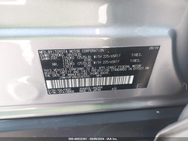Toyota RAV4 LE 2019 JTMH1RFV8KD040555 Image 9