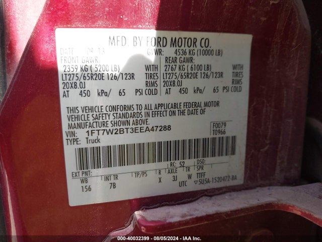 Ford F-250 Lariat 2014 1FT7W2BT3EEA47288 Image 9