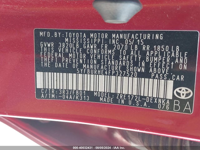 Toyota Corolla Le Plus 2015 5YFBURHE4FP327520 Image 9