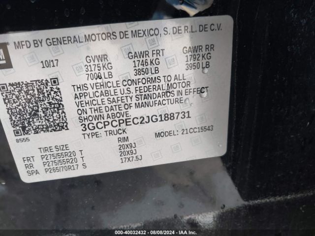 3GCPCPEC2JG188731 Chevrolet Silverado 1500 Custom