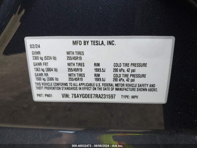 2024 TESLA MODEL Y 7SAYGDEE7RA231597 Photo 8