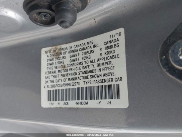 2HGFC3B79HH352273 Honda Civic Ex-l