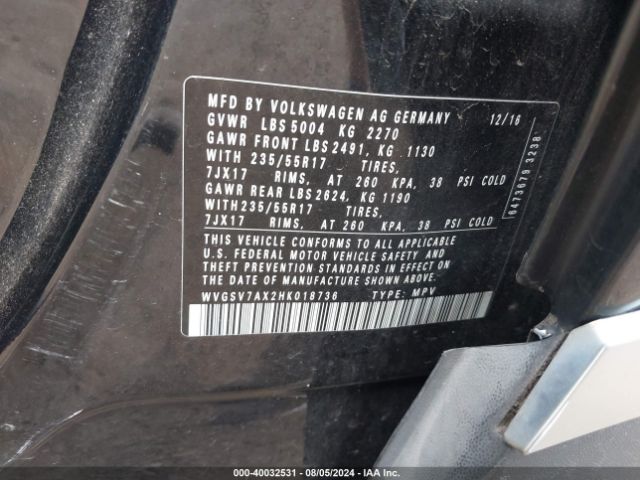 WVGSV7AX2HK018736 Volkswagen Tiguan 2.0t Wolfsburg Edition