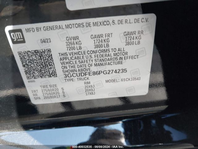 3GCUDFE86PG274235 Chevrolet Silverado 1500 4wd  Short Bed Lt Trail Boss