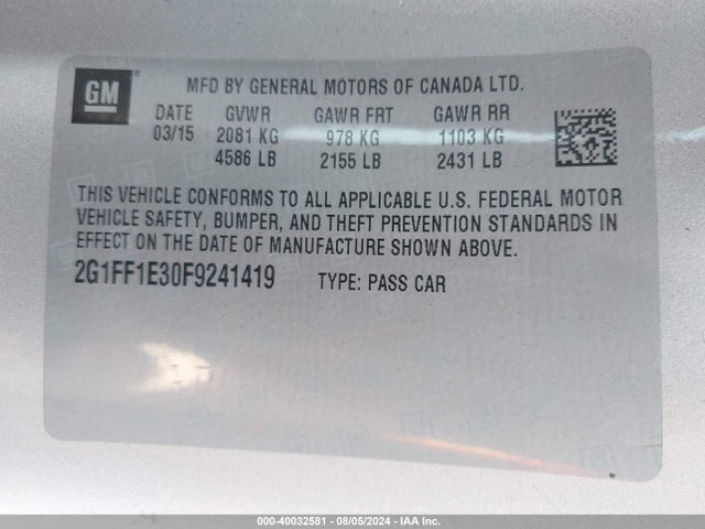 Chevrolet Camaro 2lt 2015 2G1FF1E30F9241419 Image 9
