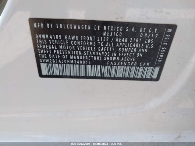 3VW2B7AJ0HM340015 Volkswagen Jetta 1.4t S