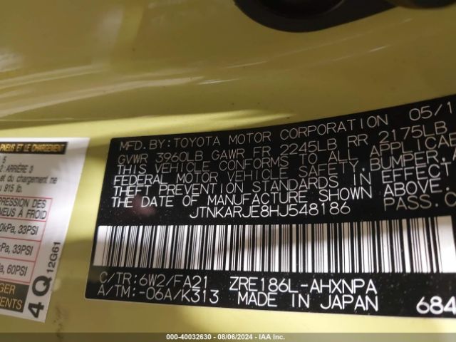JTNKARJE8HJ548186 Toyota COROLLA IM