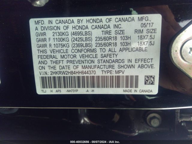 2HKRW2H84HH644370 Honda Cr-v Ex-l/ex-l Navi