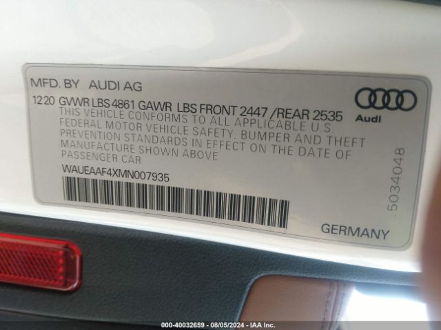 WAUEAAF4XMN007935 Audi A4 Premium Plus 45 Tfsi S Line Quattro S Tronic