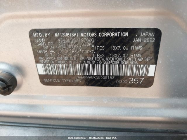 JA4APVAUXNU009183 Mitsubishi Outlander Sport 2.0 Se 2wd/2.0 Se Special Edition 2wd