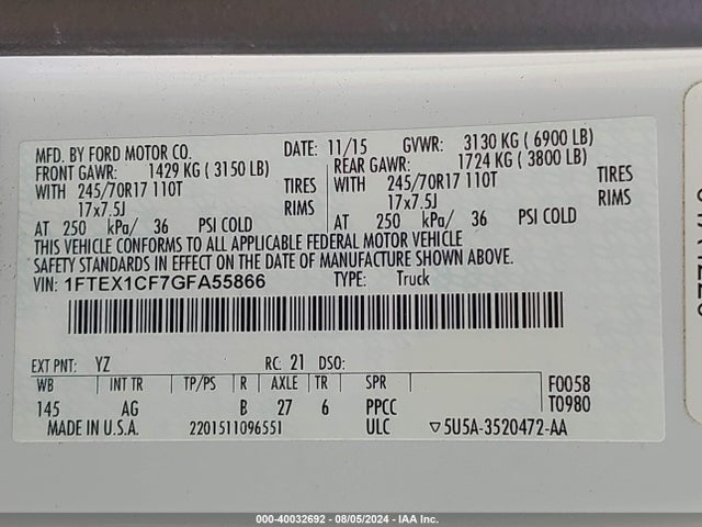 Ford F-150 Xl 2016 1FTEX1CF7GFA55866 Image 9