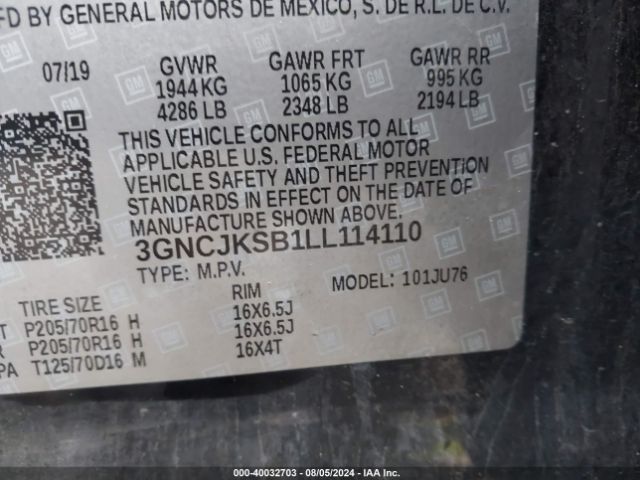 3GNCJKSB1LL114110 Chevrolet Trax Fwd Ls