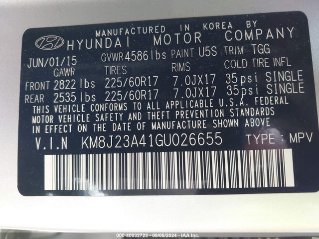 Hyundai TUCSON SE 2016 KM8J23A41GU026655 Image 9