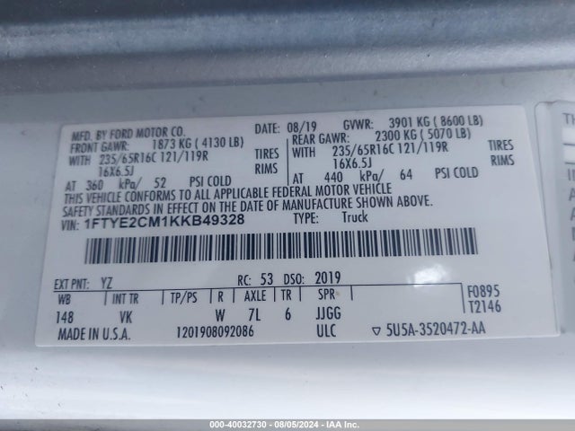 Ford Transit-150 2019 1FTYE2CM1KKB49328 Image 9
