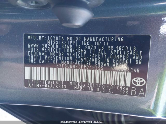 5YFBURHE9FP219295 Toyota Corolla Le Plus