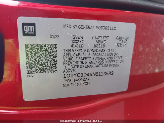 1G1YC3D45N5113583 Chevrolet Corvette Stingray Rwd  3lt
