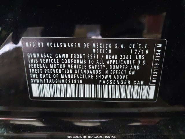 3VWH17AU9HM521816 Volkswagen Golf Alltrack Tsi S/tsi Se/tsi Sel