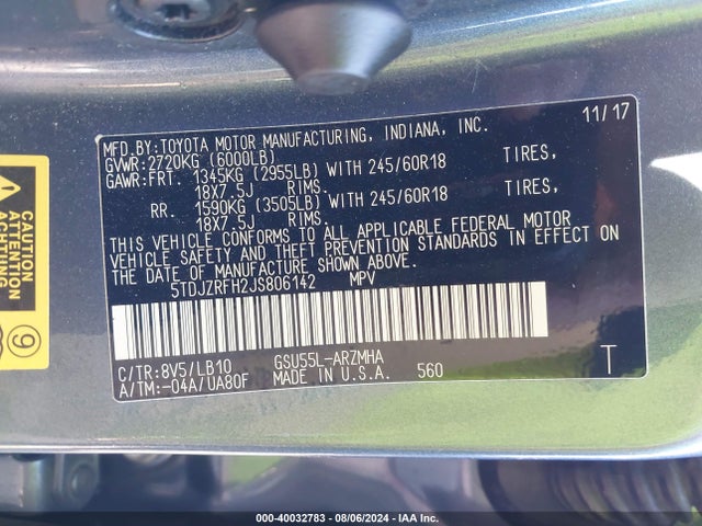 Toyota Highlander Xle 2018 5TDJZRFH2JS806142 Image 9