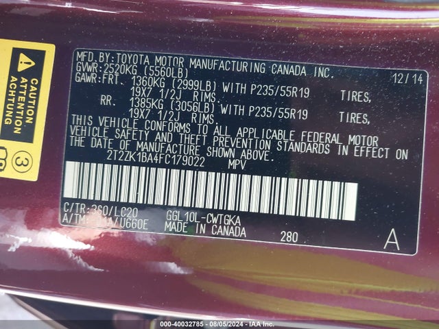 2T2ZK1BA4FC179022 Lexus RX 350