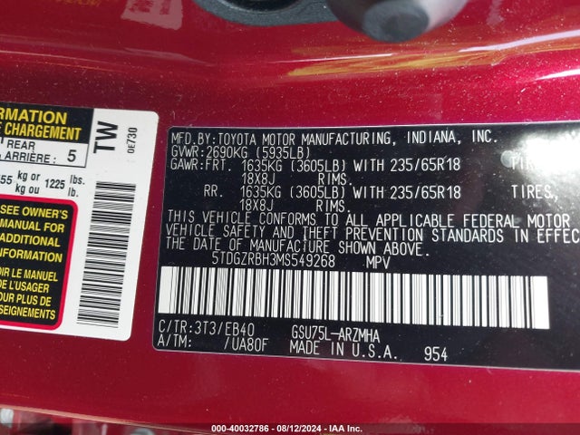Toyota Highlander Xle 2021 5TDGZRBH3MS549268 Image 9