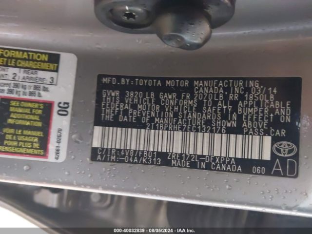 2T1BPRHE7EC132176 Toyota Corolla Le Eco Plus