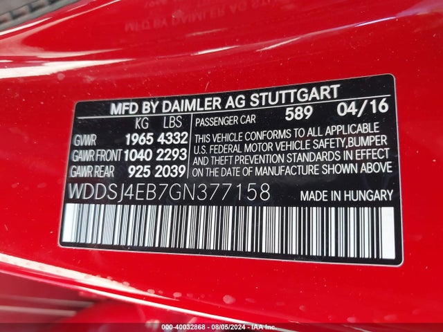 WDDSJ4EB7GN377158 Mercedes-Benz CLA 250